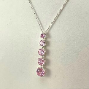 Elegant 925 Sterling Silver Pink Cubic Zirconia Graduated Drop Necklace